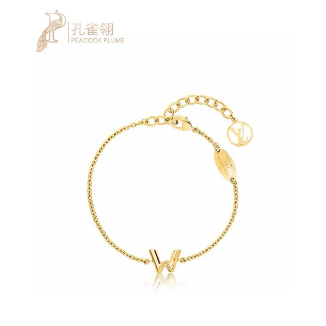 Letter Emblem Bracelet in Polished Metal-Tone – Design 016 front product view