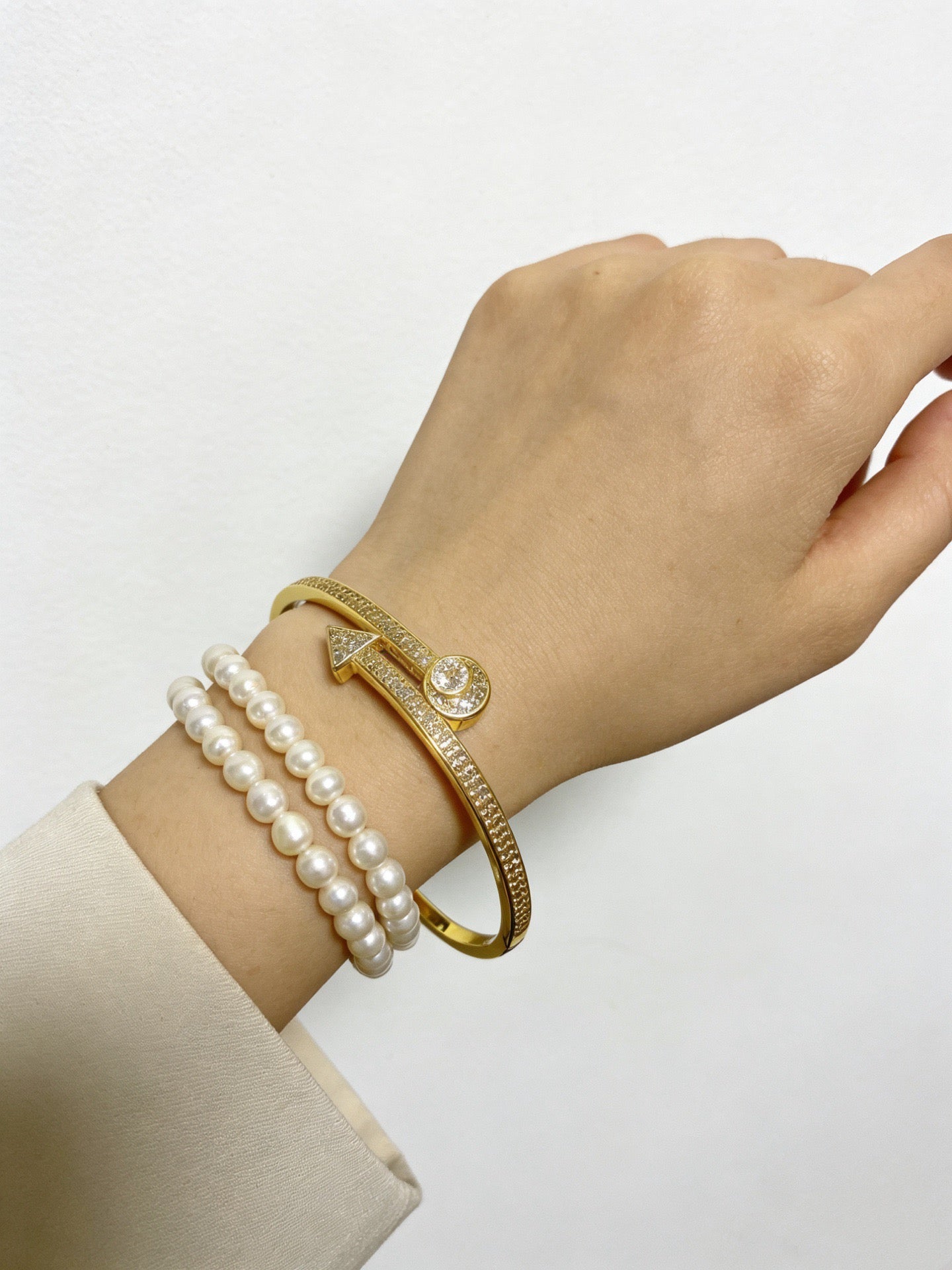 Sculptural Statement Bracelet in Gold-Tone – Design 68 front view