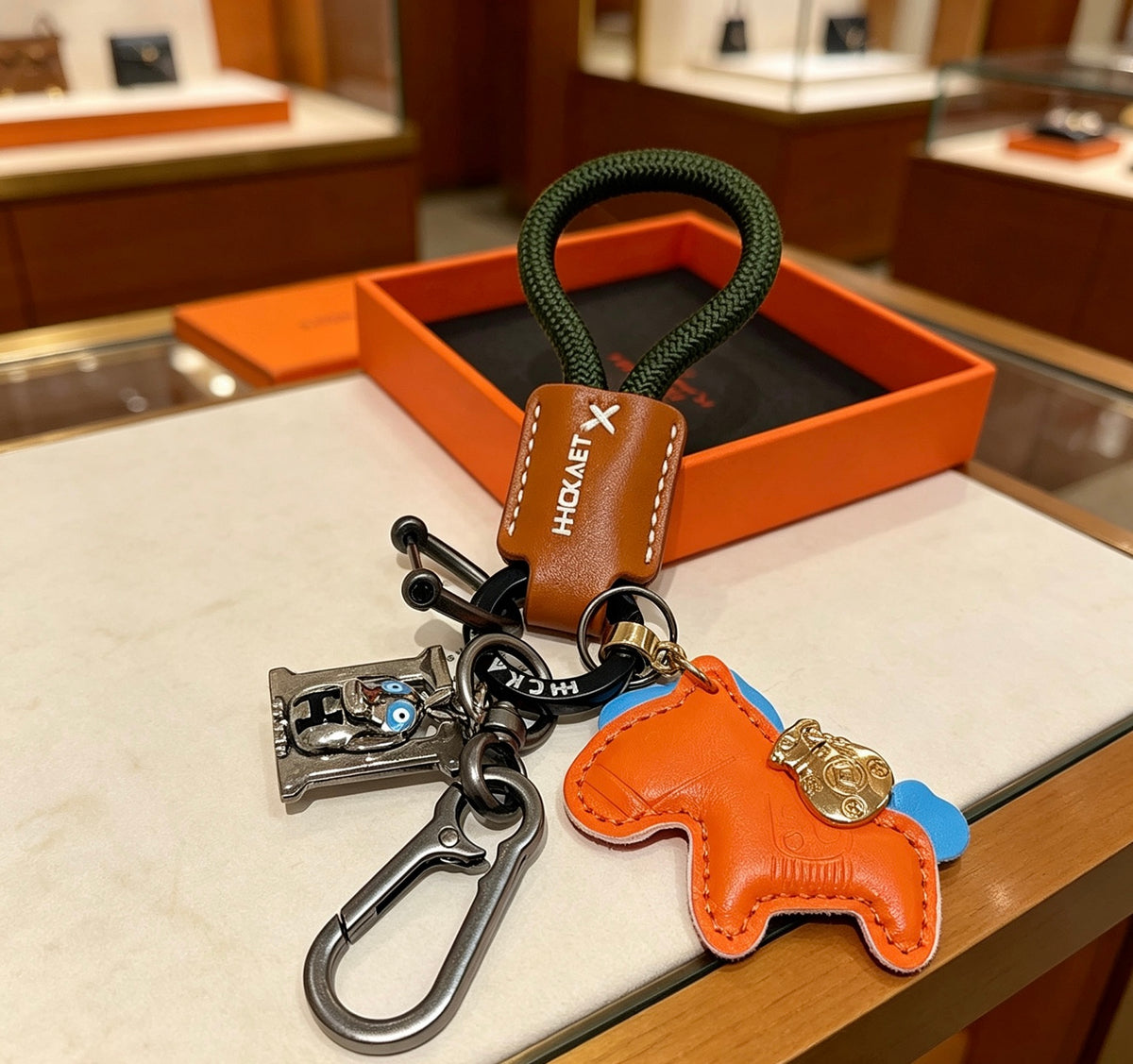 Martin Graham keychain in polished metal-tone – detail view
