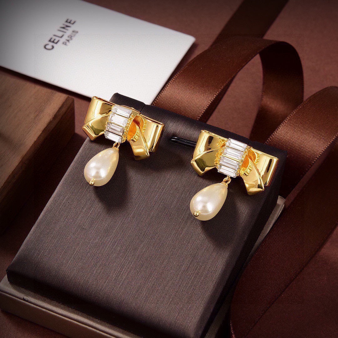 Bow Stud Earrings in Gold-Tone – Design 001 styled product view