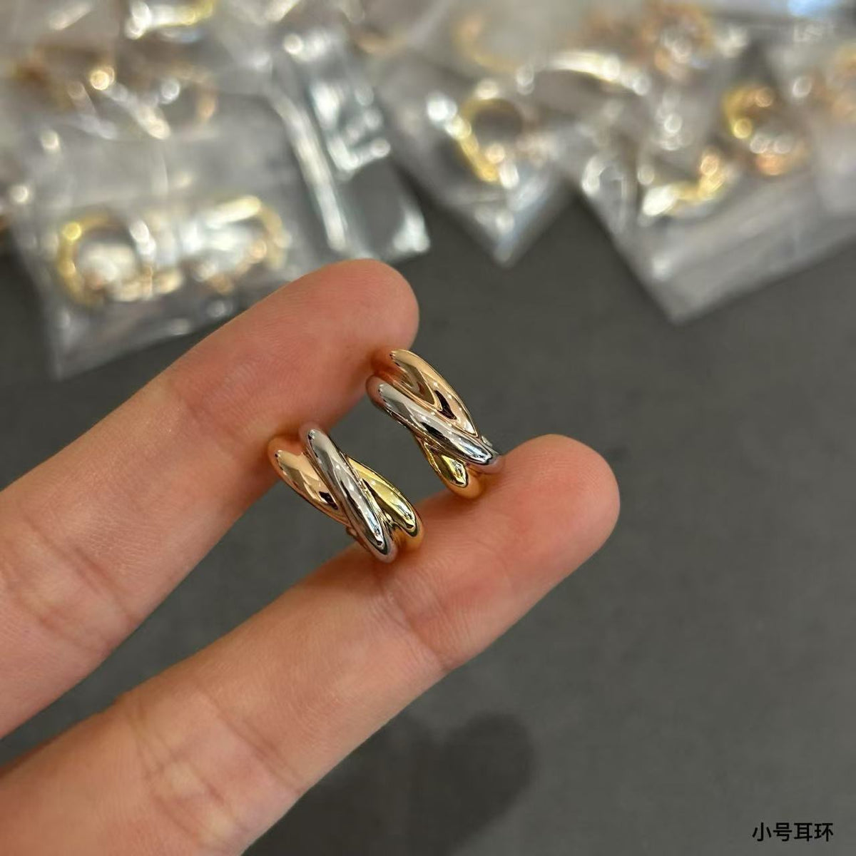 Triple-Ring Motif Earrings in Polished Metal-Tone – Design 01 main product view