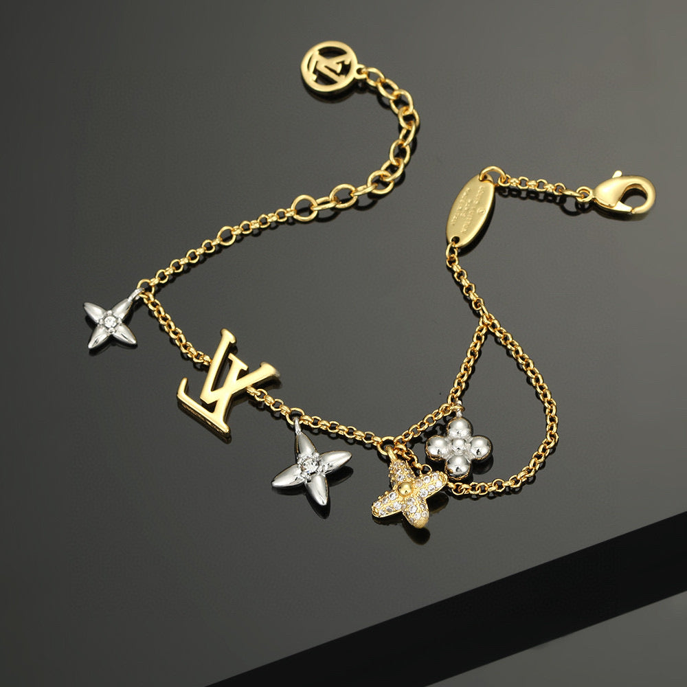 Letter Emblem Bracelet in Polished Metal-Tone – Design 017 front product view