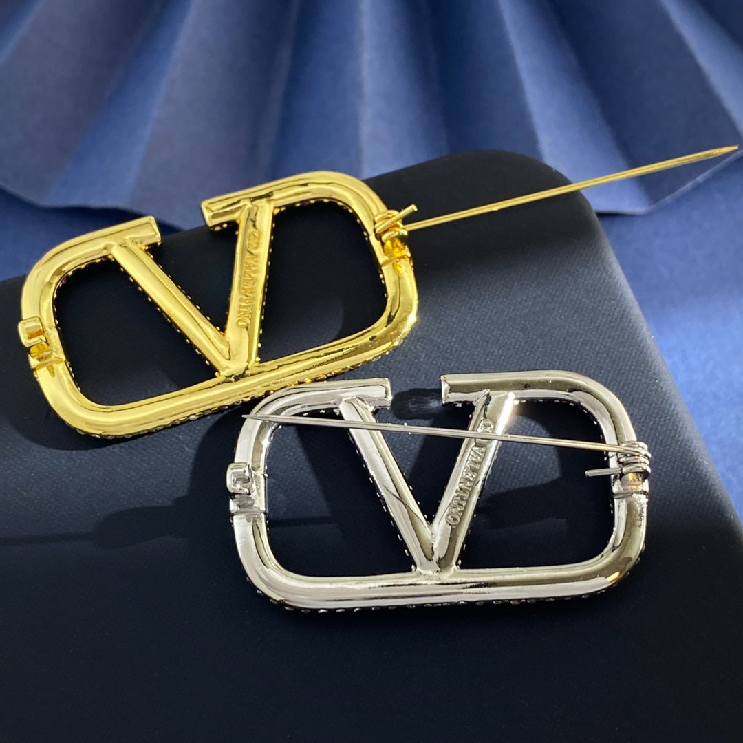 V Emblem Crystal-Accent Brooch main product view
