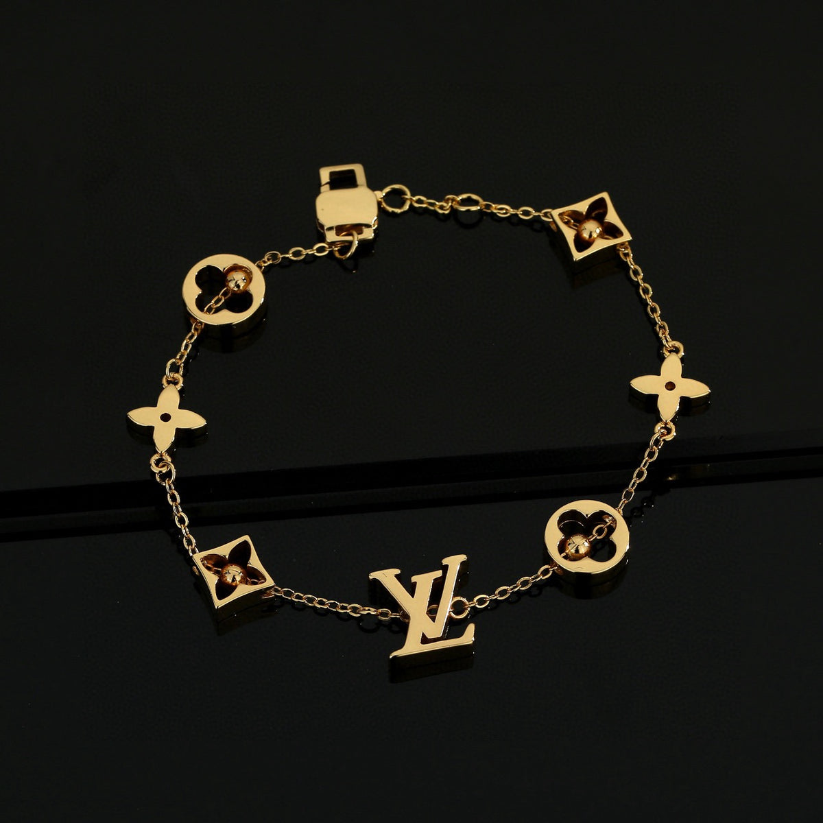 Letter Emblem Bracelet in Polished Metal-Tone – Design 022 front product view