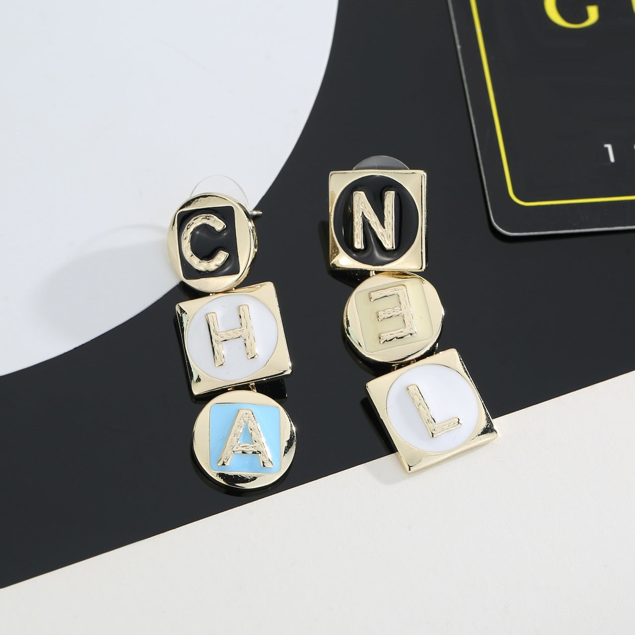 Letter Stud Earrings in Polished Metal-Tone – Design 009 detail view