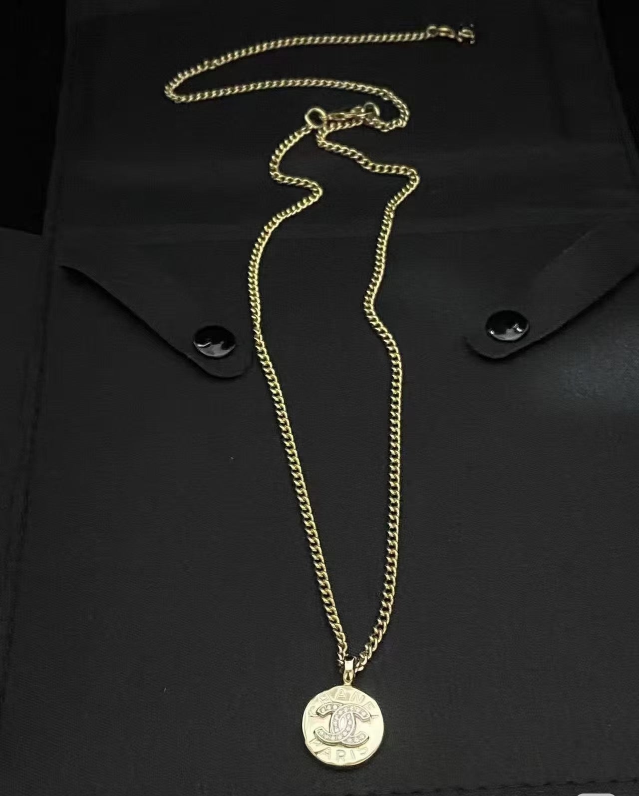 Signature Emblem Pendant Necklace in Gold-Tone – Design 037 close-up detail