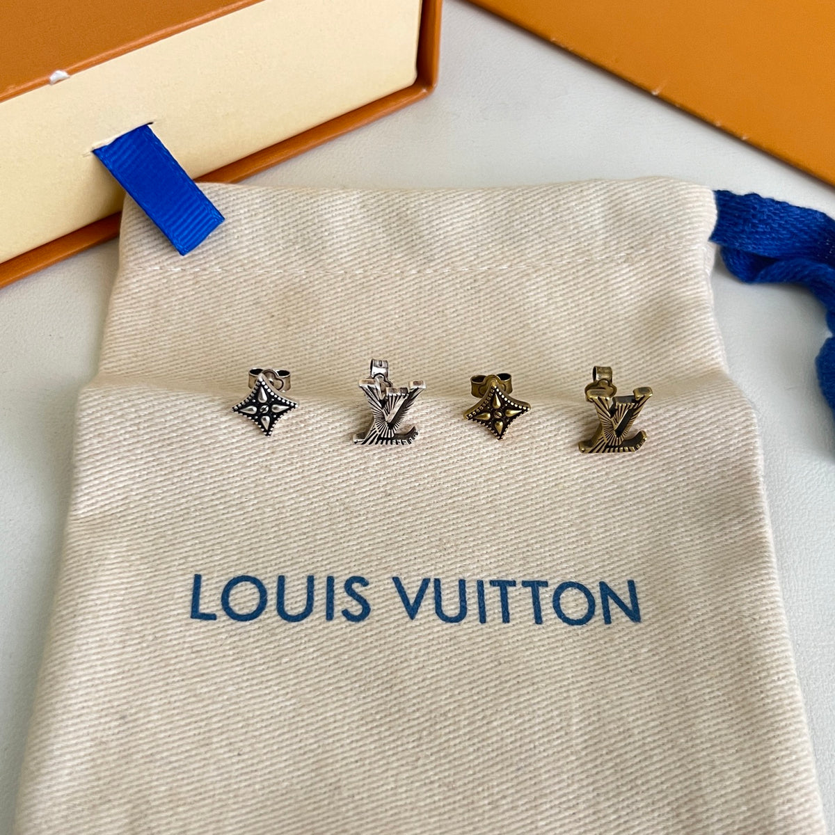 Geometric Emblem Stud Earrings in Polished Metal-Tone – Design 019 styled product view