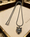 Double-G Emblem Pendant Necklace in Silver-Tone – Vintage Detail – Design 025 main product view