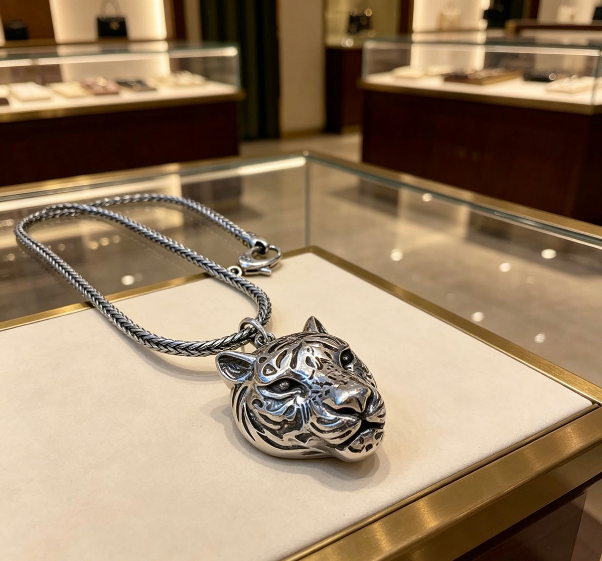 Double-G Emblem Pendant Necklace in Silver-Tone – Vintage Detail – Design 025 front product view
