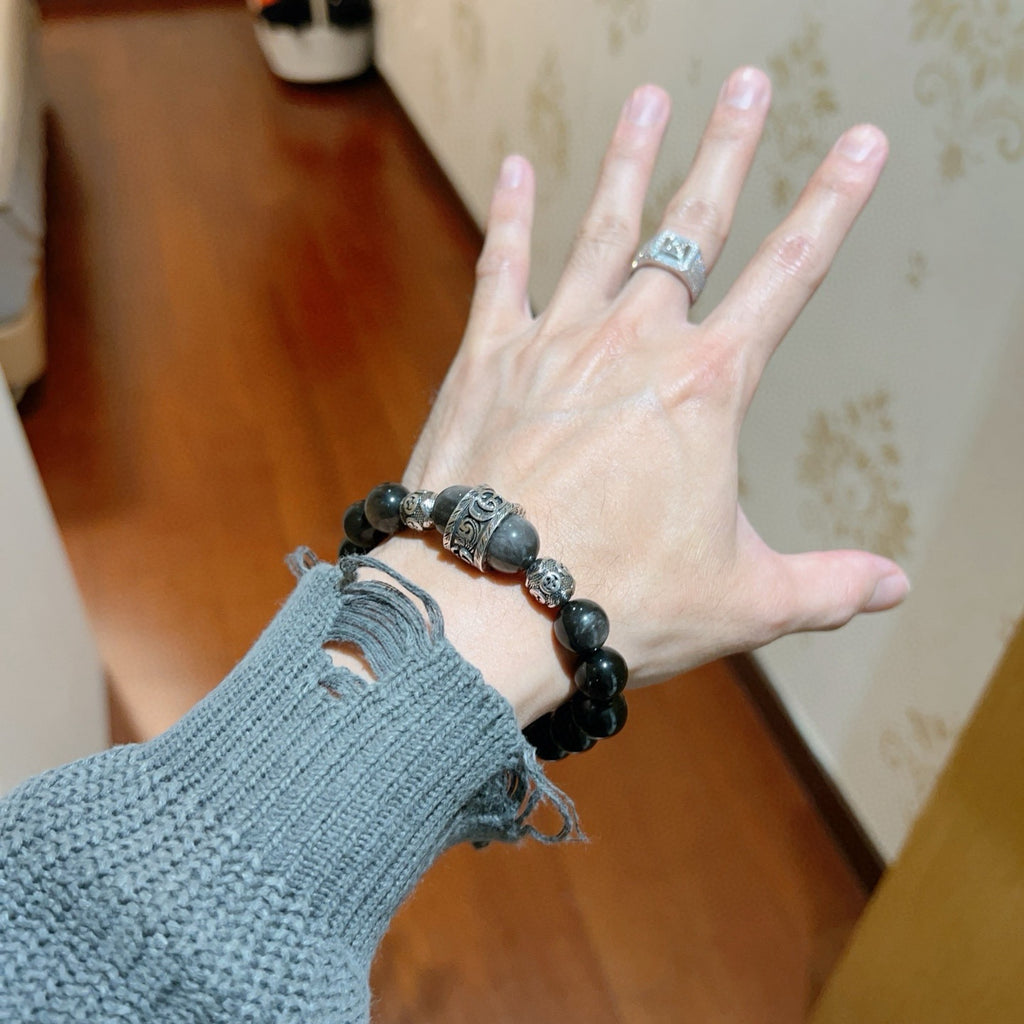 Geometric Emblem Bracelet in Polished Metal-Tone – Vintage Detail – Design 007 detail view