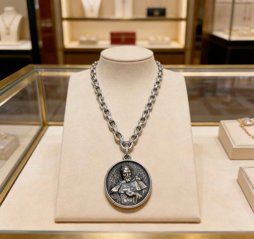 Double-G Emblem Pendant Necklace in Polished Metal-Tone – Design 124 main product view
