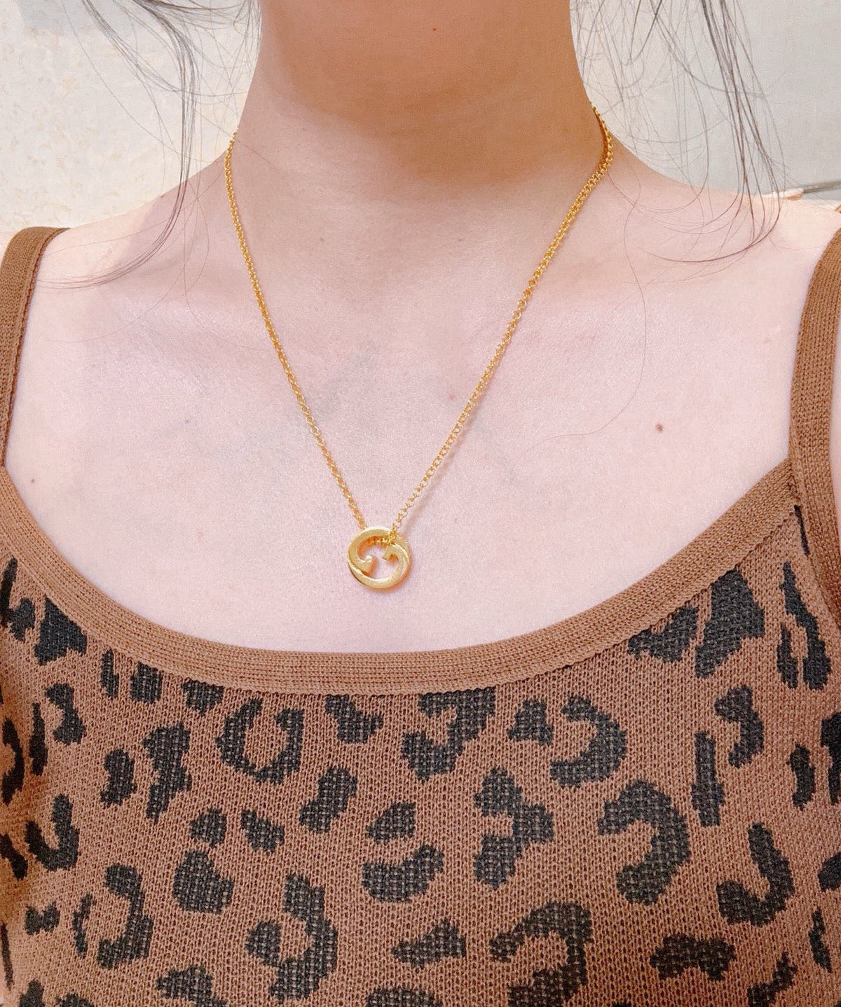 Double-G Emblem Pendant Necklace in Polished Metal-Tone – Design 122 styled product view