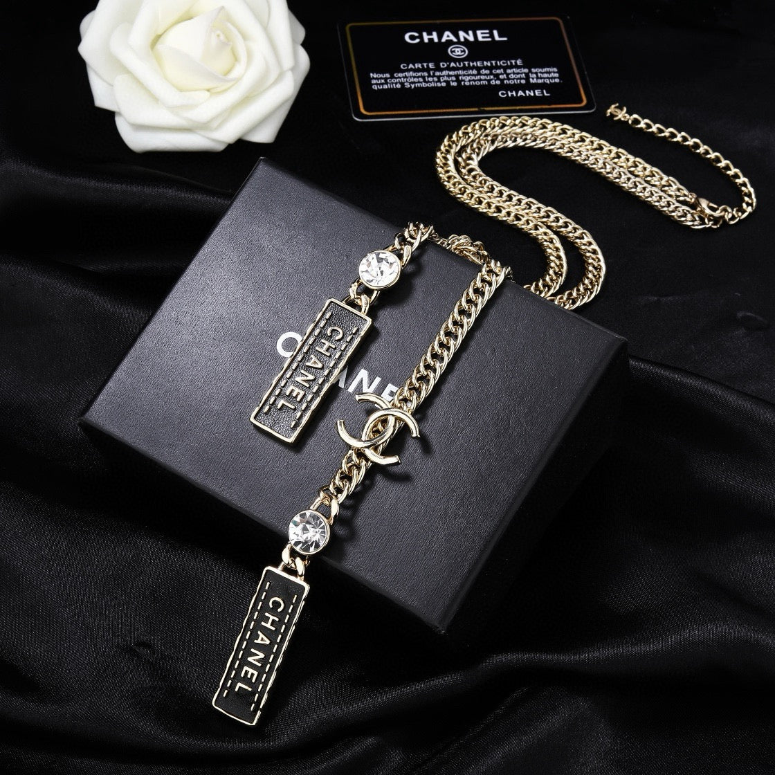 Double-C Emblem Pendant Necklace in Gold-Tone – Design 006 side detail
