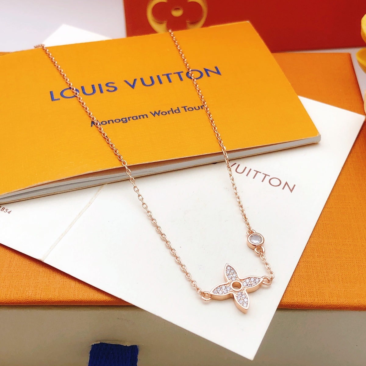Floral Pendant Necklace in Rose-Gold-Tone – Rose Gold Detail – Design 004 front product view