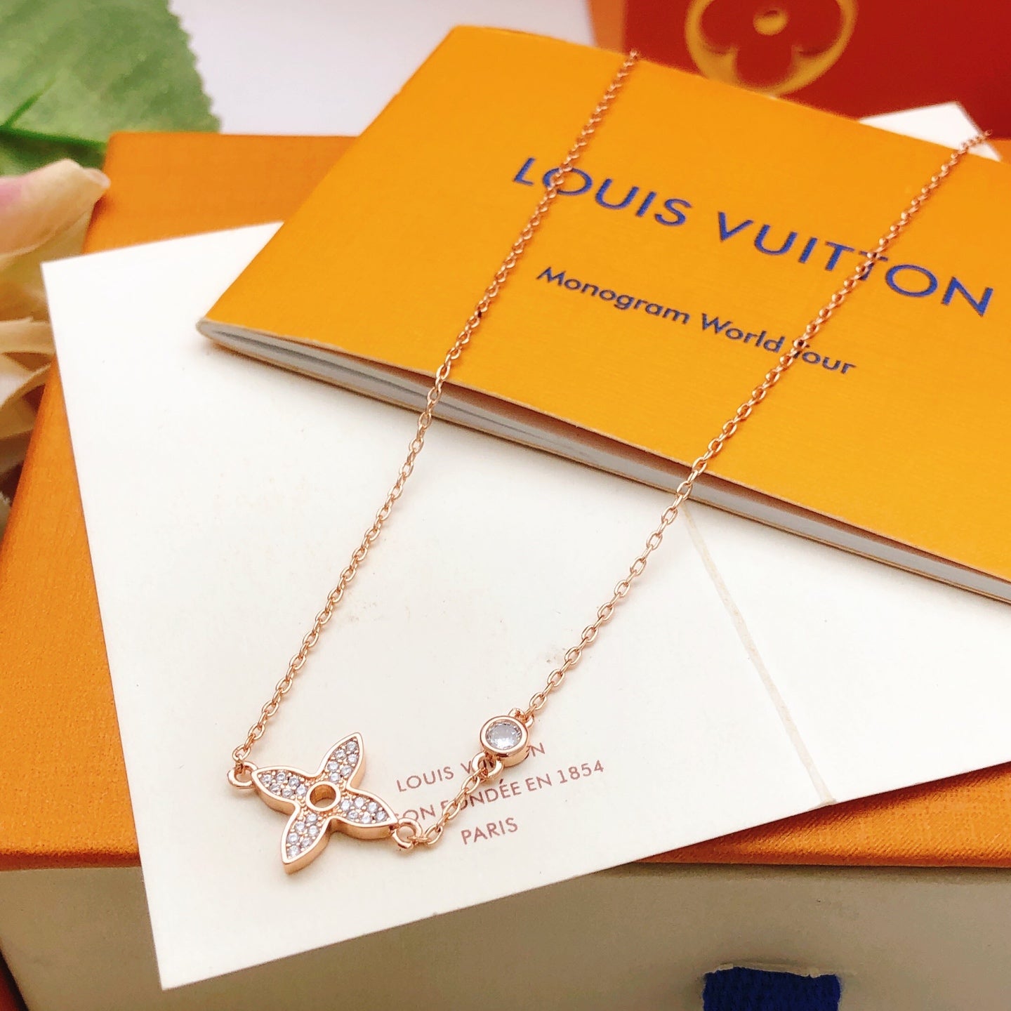 Floral Pendant Necklace in Rose-Gold-Tone – Rose Gold Detail – Design 002 main product view