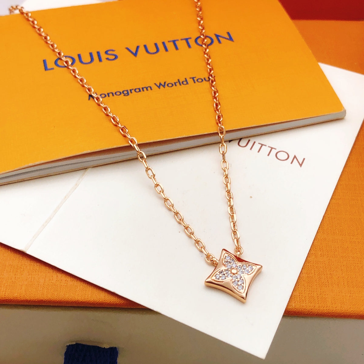 Geometric Emblem Pendant Necklace in Rose-Gold-Tone – Rose Gold Detail – Design 012 side detail