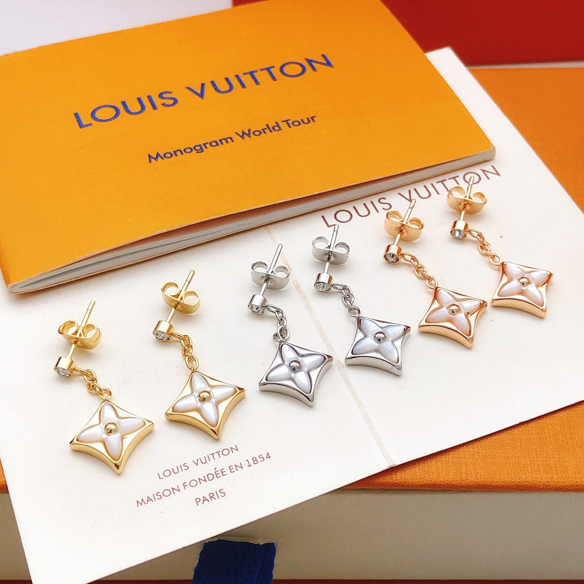 Geometric Emblem Stud Earrings in Rose-Gold-Tone – Rose Gold Detail – Design 006 styled product view
