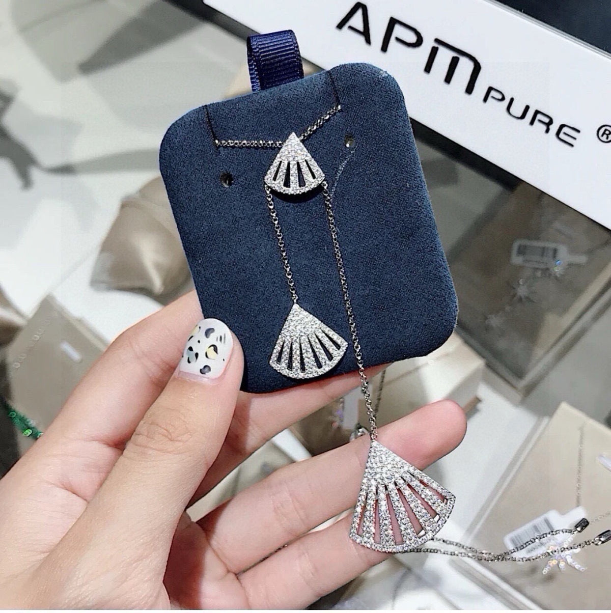 Adjustable Fan Pendant Necklace in Silver-Tone front product view