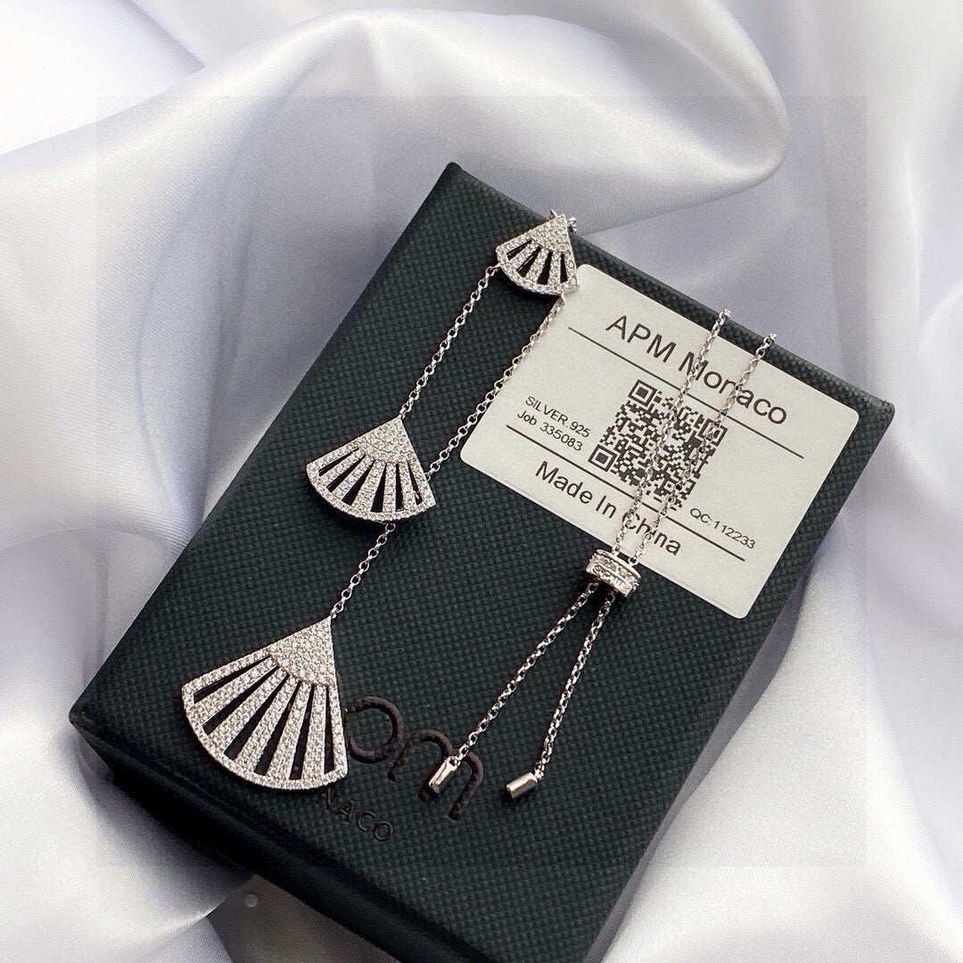 Adjustable Fan Pendant Necklace in Silver-Tone side detail