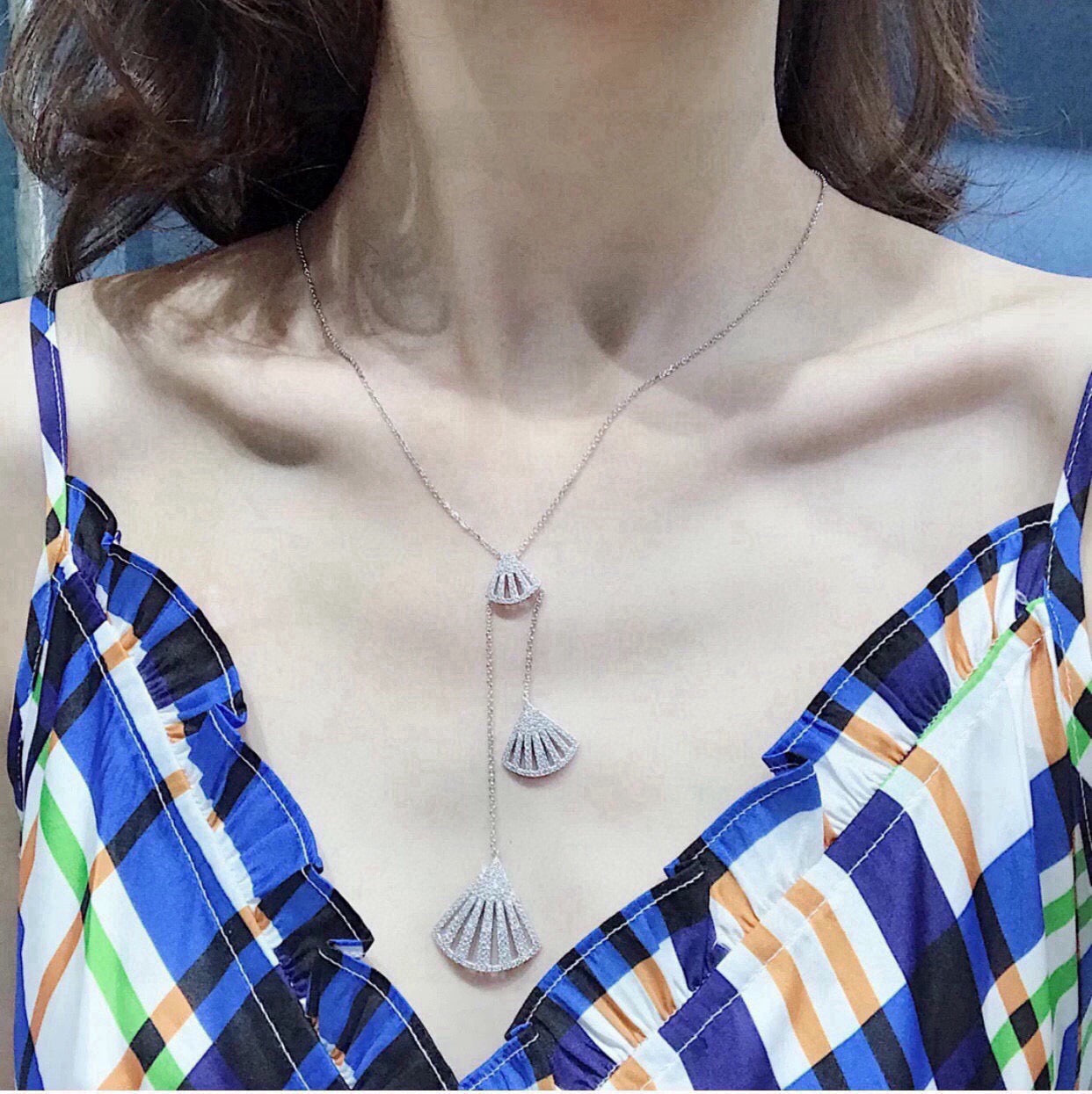 Fan Crystal-Accent Pendant Necklace detail view