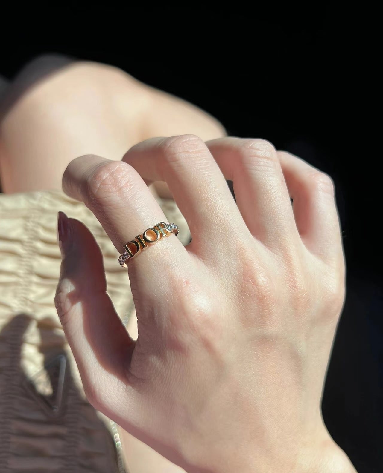 Graphic Letter Motif Statement Ring in Polished Metal-Tone with Crystal-Style Accents main product view