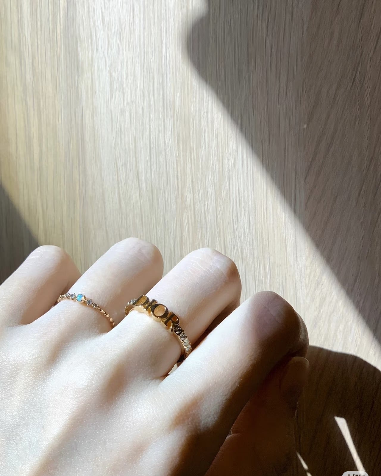 Graphic Letter Motif Statement Ring in Polished Metal-Tone with Crystal-Style Accents side detail
