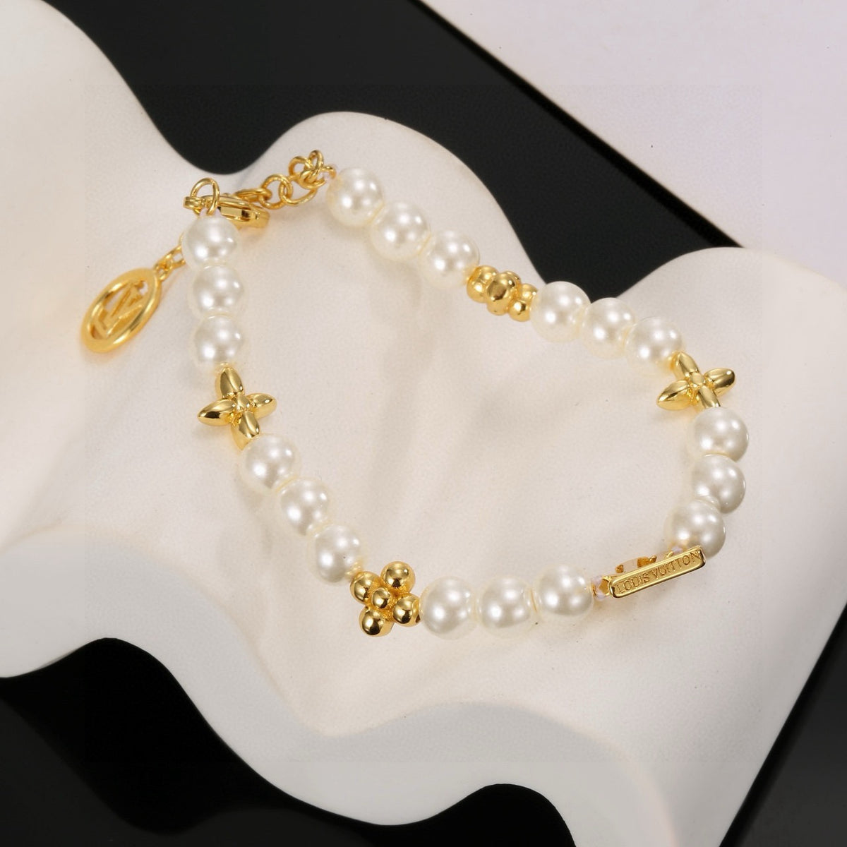 Letter Emblem Bracelet in Polished Metal-Tone – Design 023 styled product view