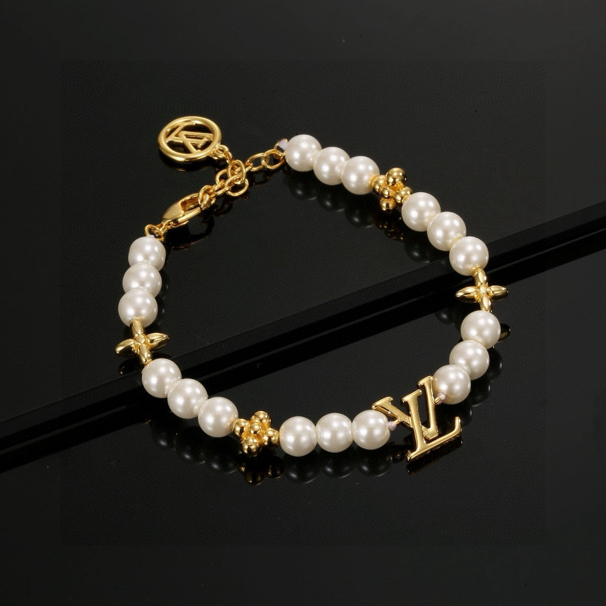 Letter Emblem Bracelet in Polished Metal-Tone – Design 023 main product view