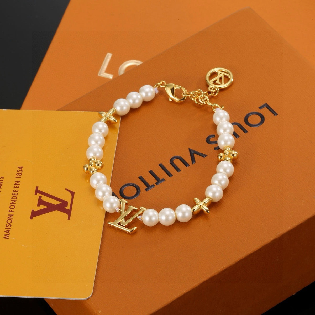 Letter Emblem Bracelet in Polished Metal-Tone – Design 023 front product view