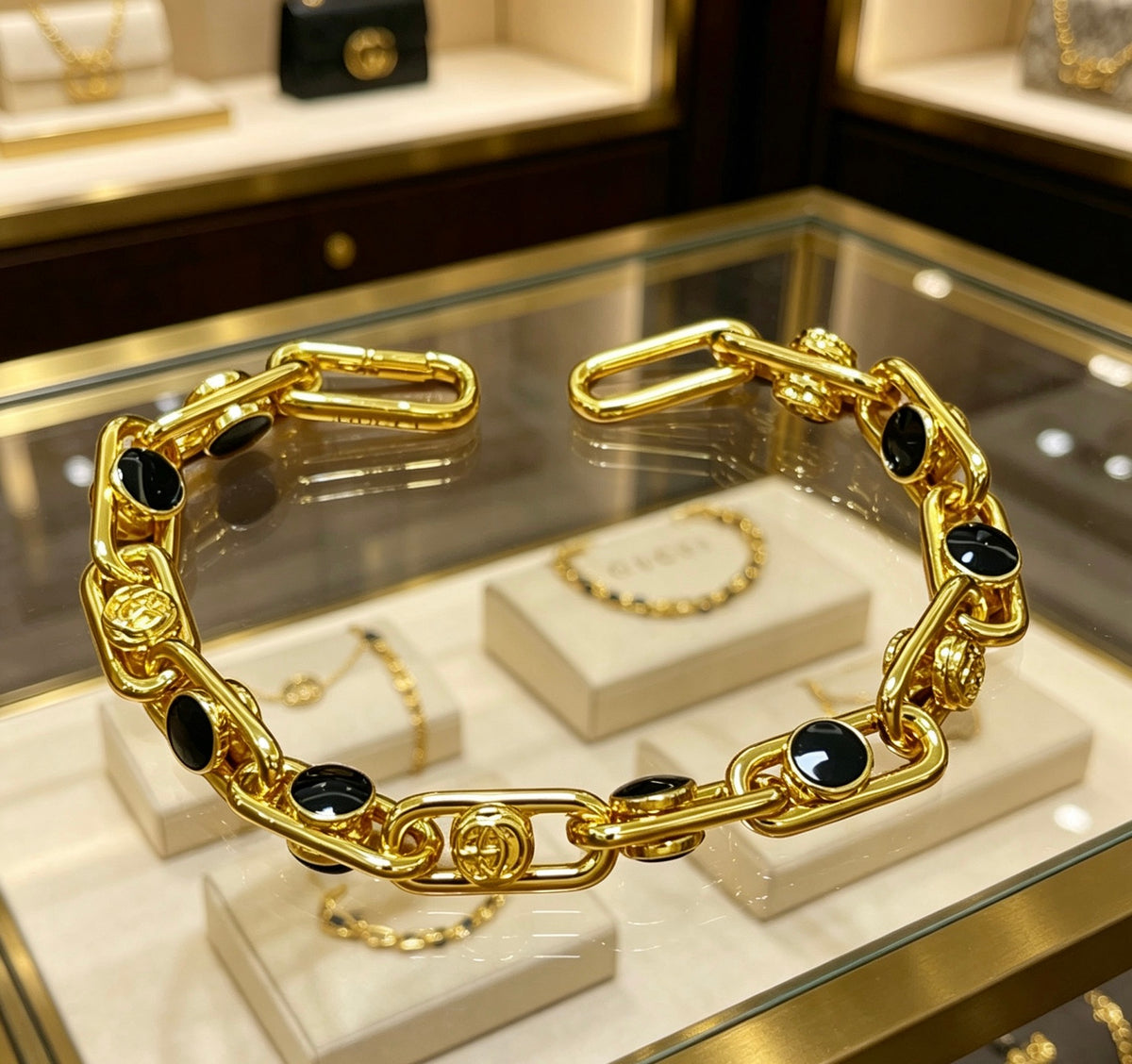 Geometric Emblem Bracelet in Polished Metal-Tone – Design 060 close-up detail