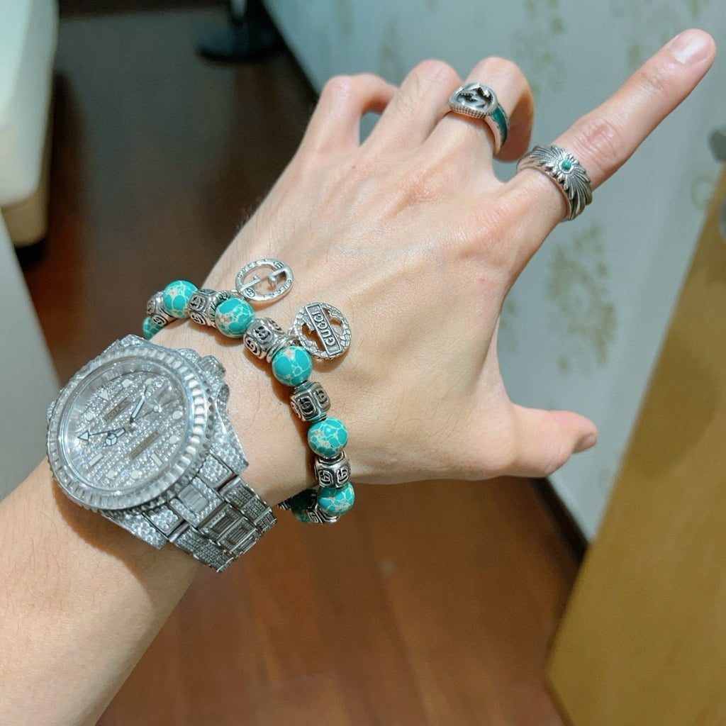 Double-G Emblem Bracelet in Polished Metal-Tone – Design 012 styled product view