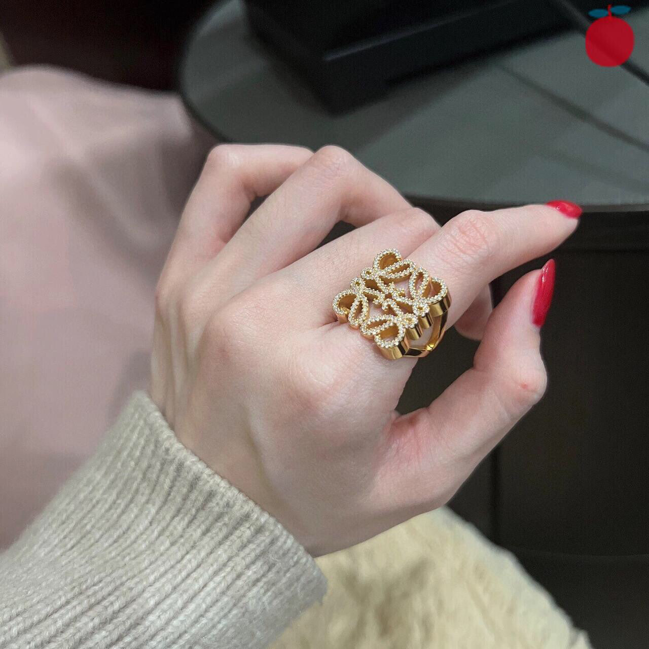 Sculptural Statement Ring in Polished Metal-Tone close-up detail