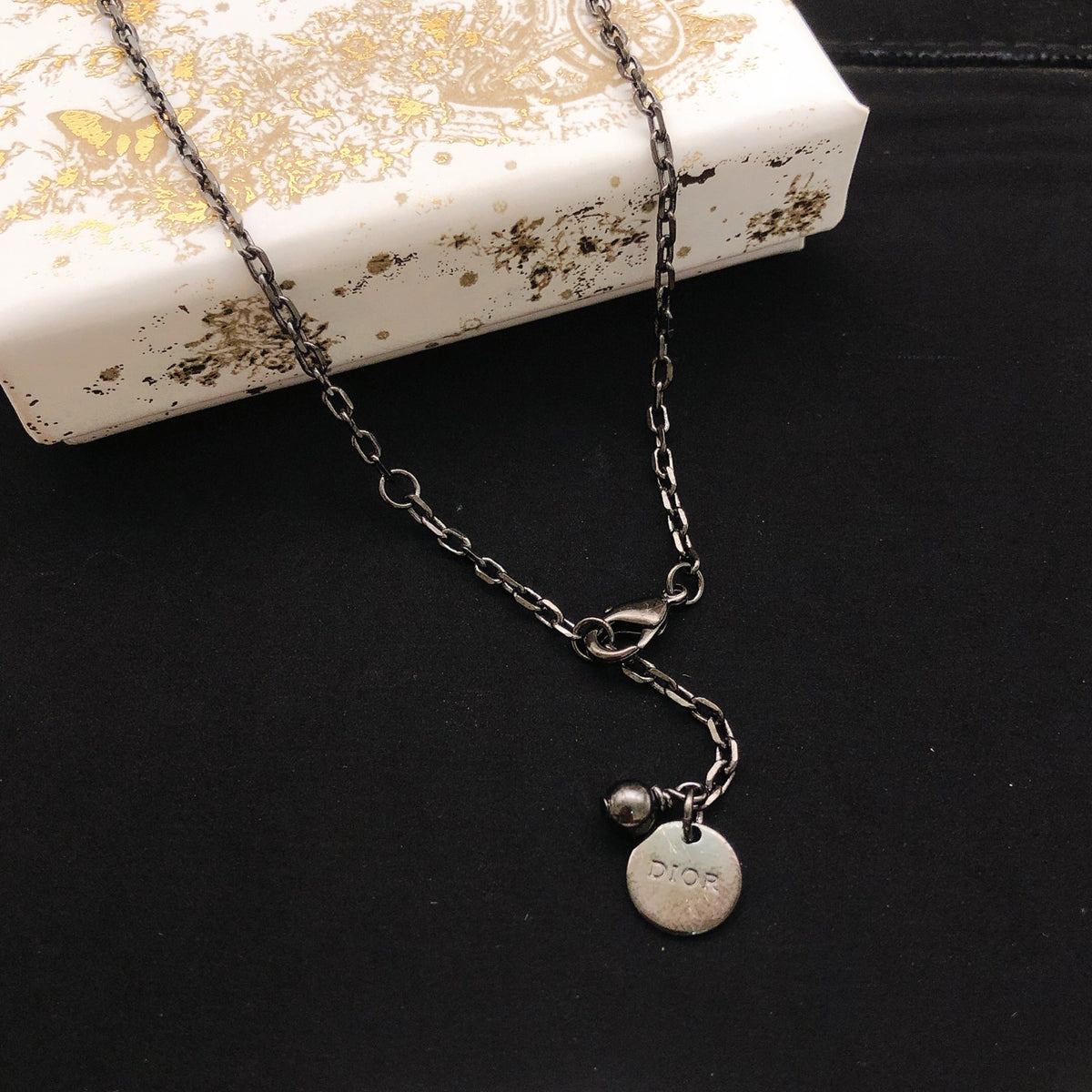 Bee Motif Pendant Necklace in Black-Tone – Design 001 front view