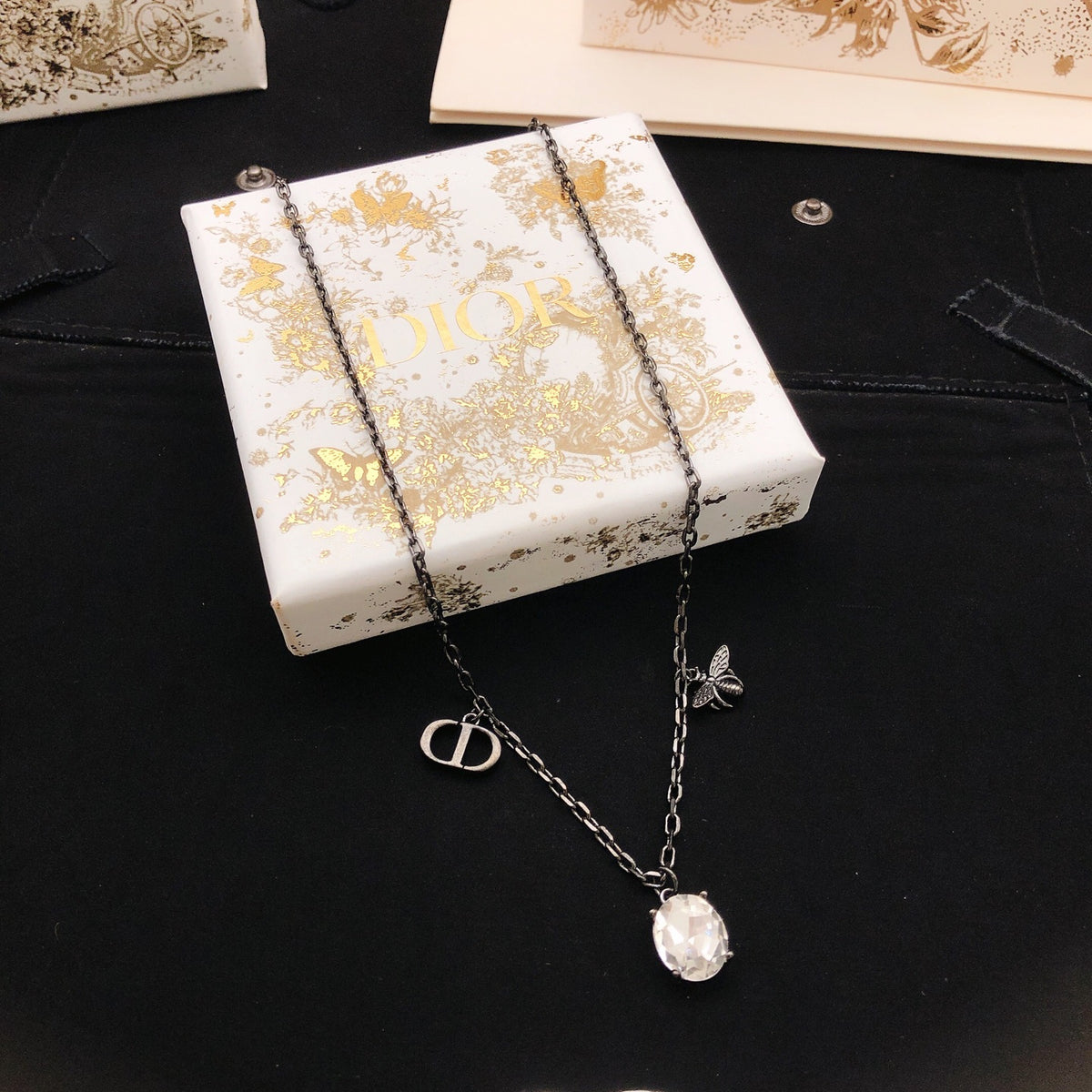 Bee Motif Pendant Necklace in Black-Tone – Design 001 main product view