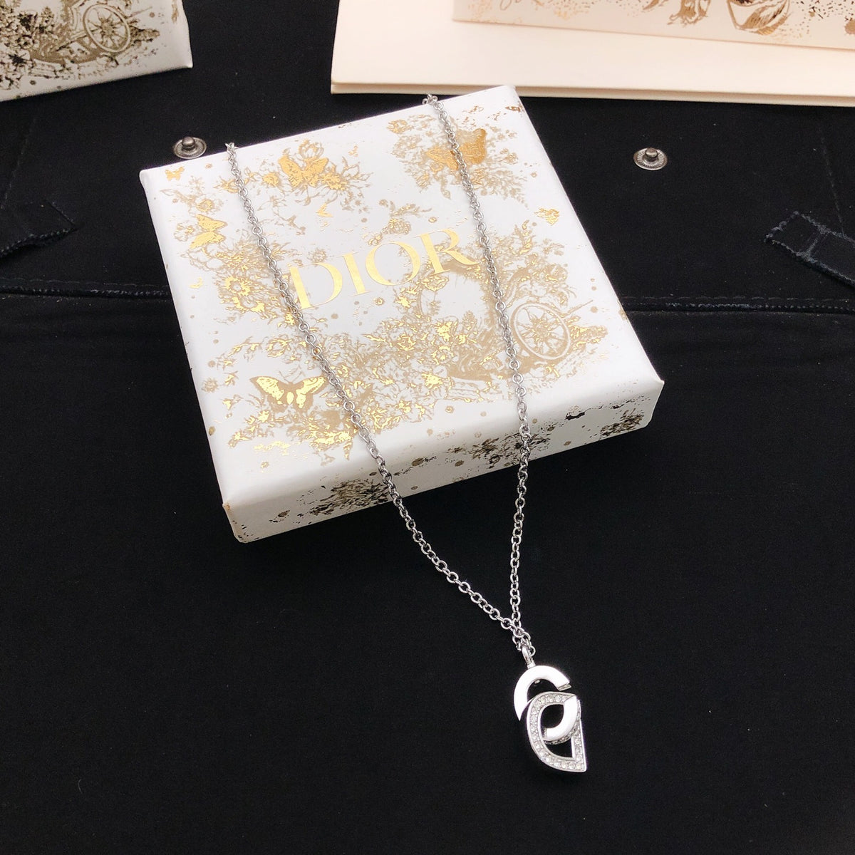 Graphic Letter Motif Pendant Necklace in Silver-Tone with Crystal-Style Accents – Design 001 main product view
