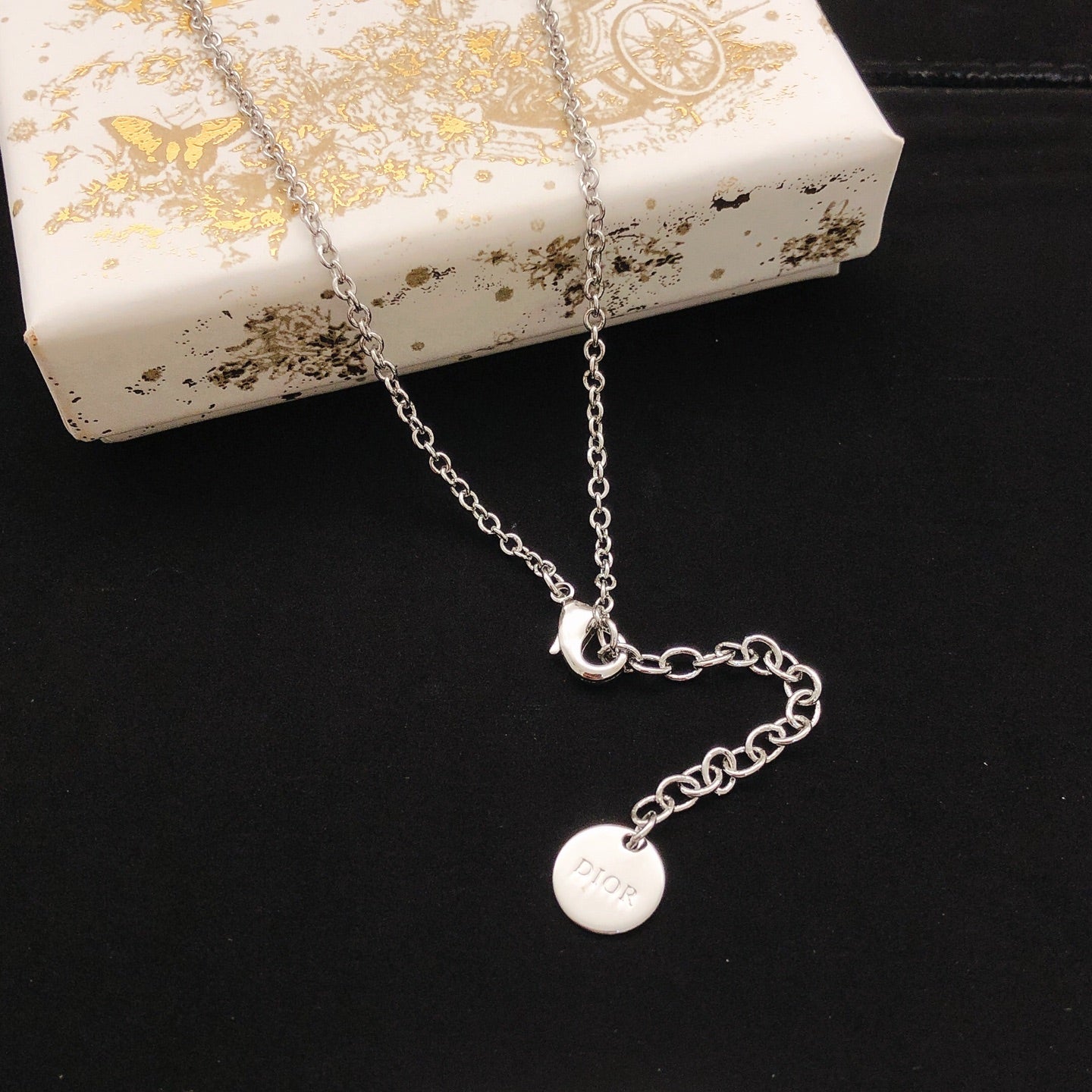 Graphic Letter Motif Pendant Necklace in Silver-Tone with Crystal-Style Accents – Design 001 styled view