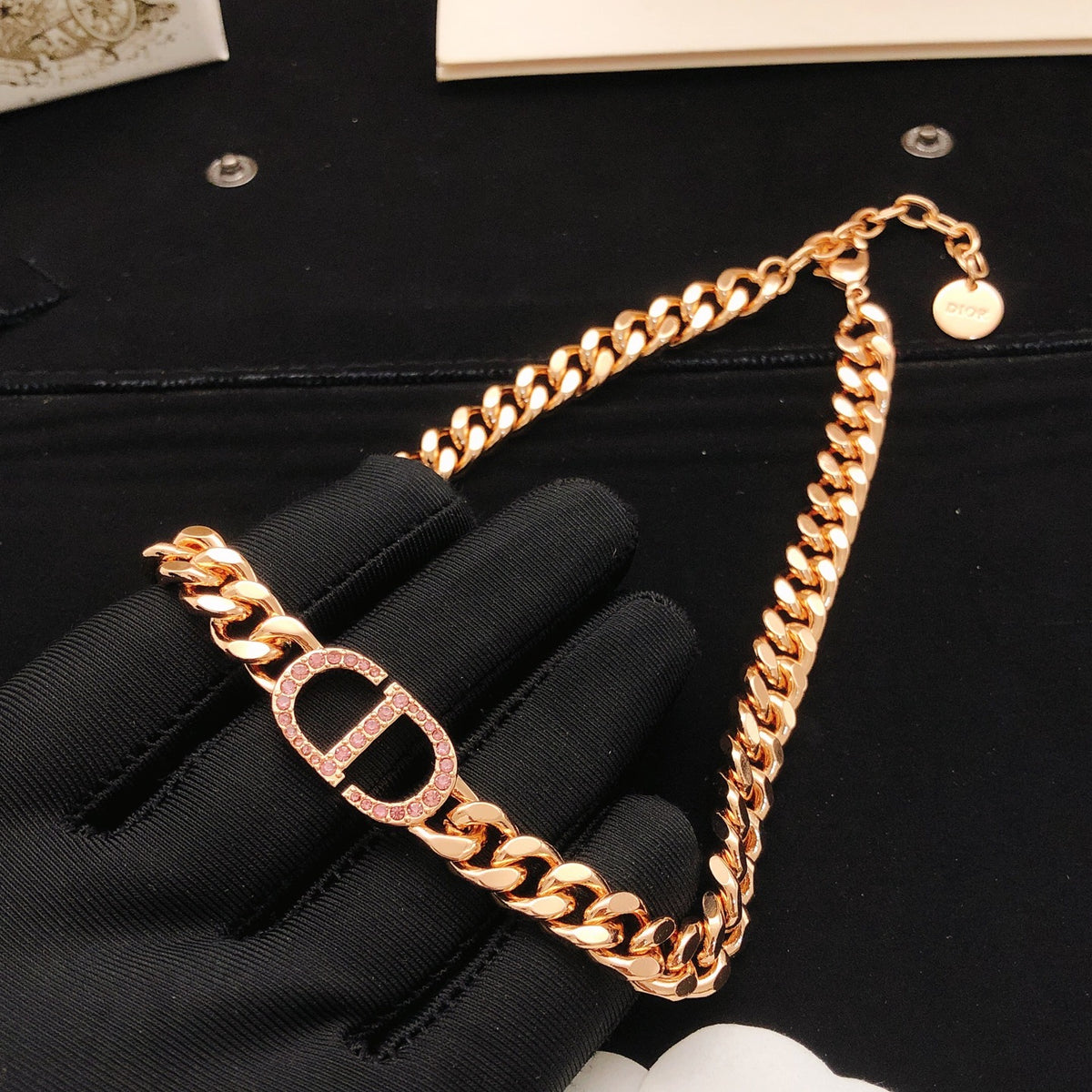 Floral Motif Pendant Necklace in Rose-Gold-Tone with Crystal-Style Accents – Design 001 detail view