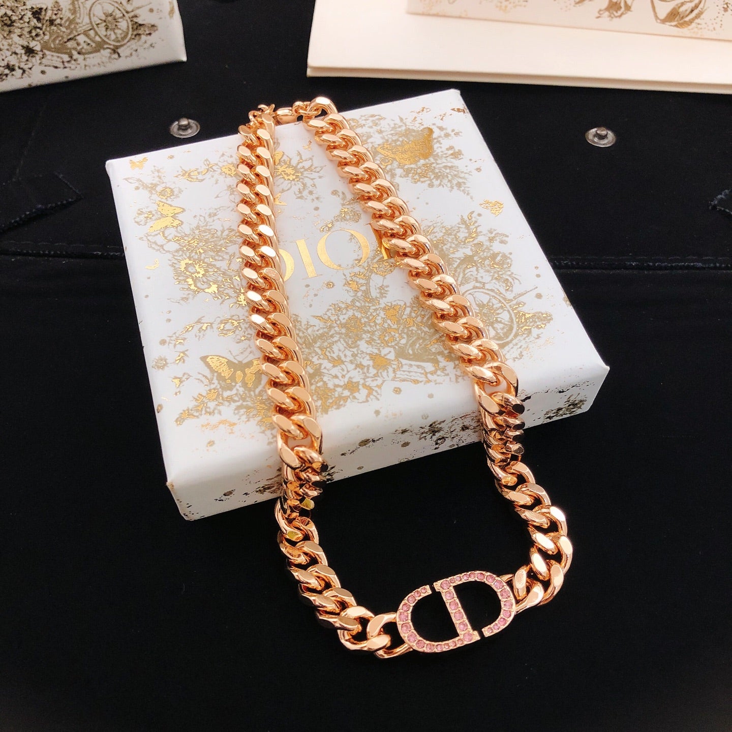 Floral Motif Pendant Necklace in Rose-Gold-Tone with Crystal-Style Accents – Design 001 main product view
