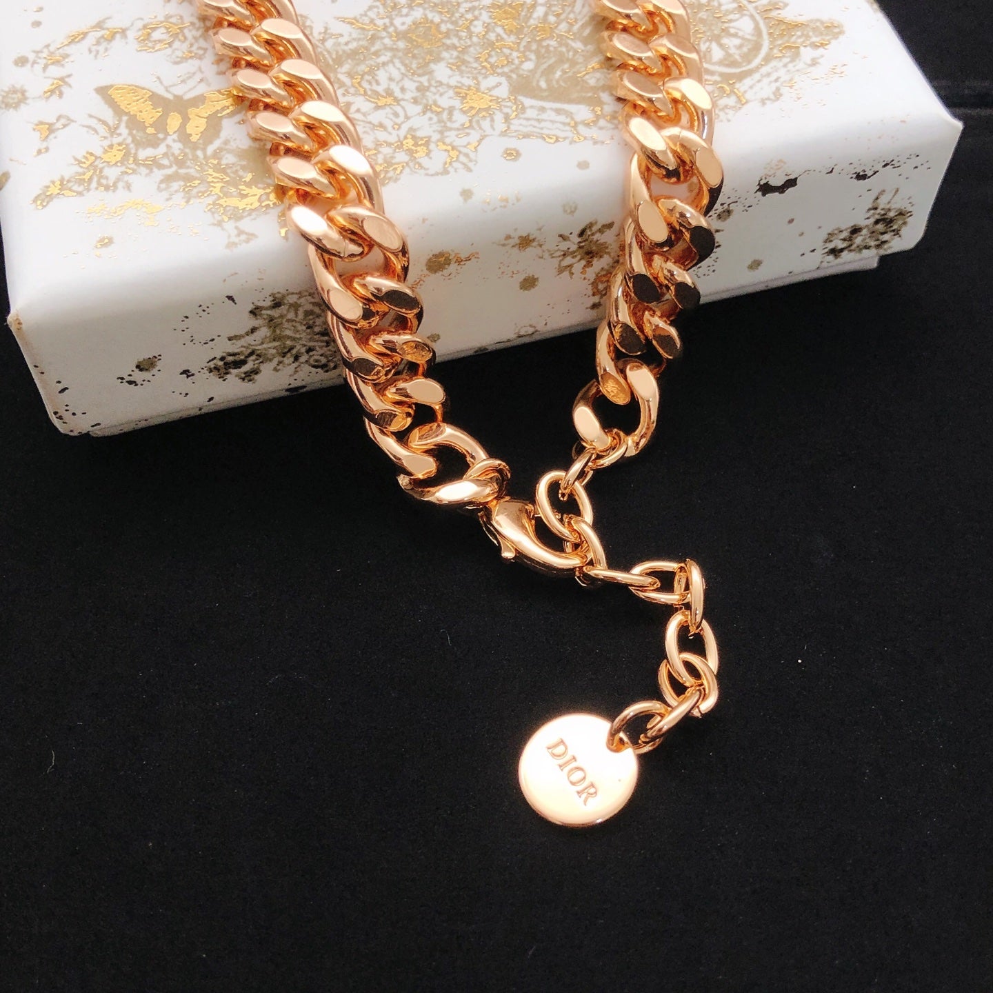 Floral Motif Pendant Necklace in Rose-Gold-Tone with Crystal-Style Accents – Design 001 styled view