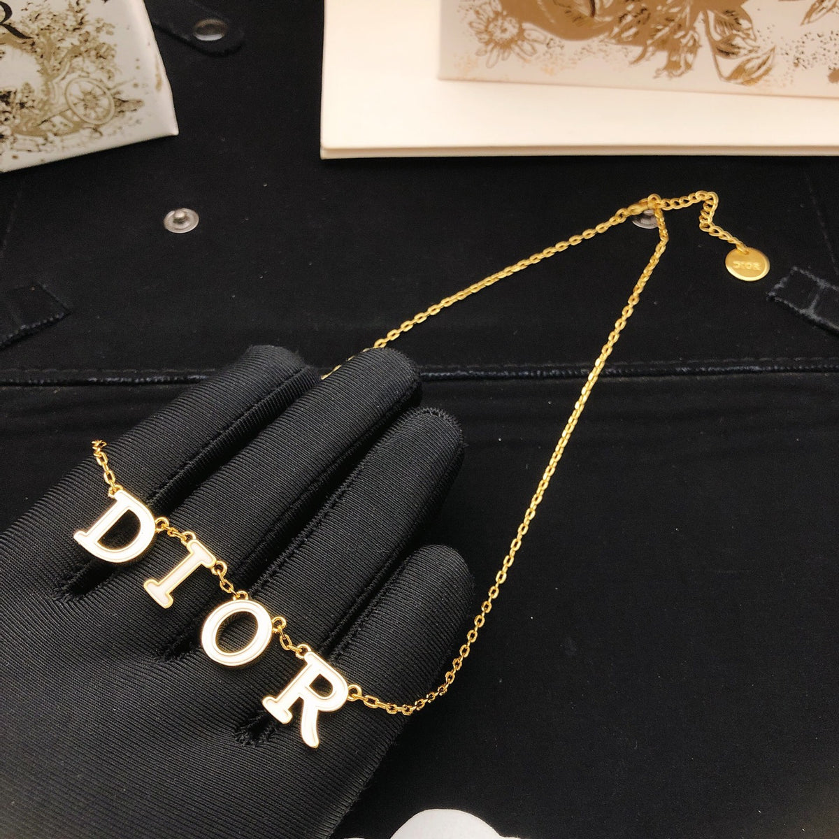 Graphic Letter Motif Pendant Necklace in Polished Metal-Tone – Design 009 front view
