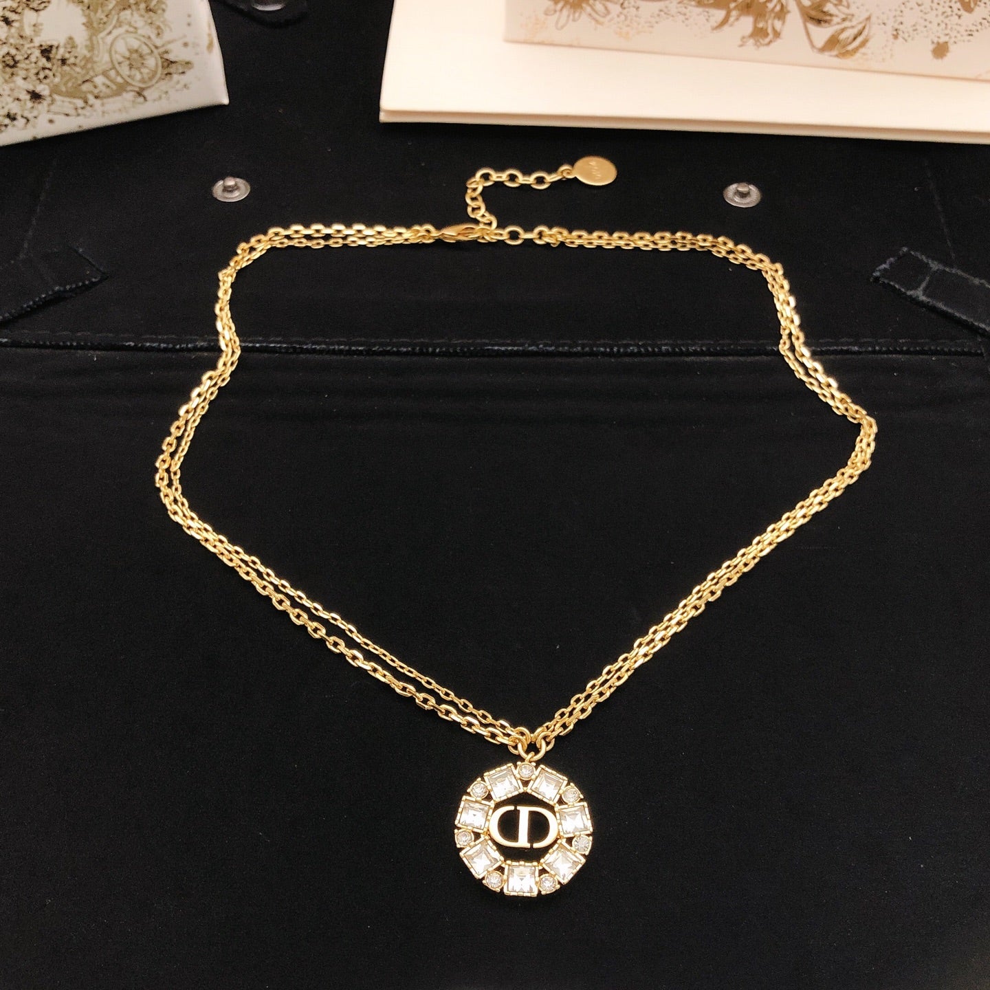 Sculptural Pendant Necklace in Polished Metal-Tone with Crystal-Style Accents – Design 002 detail view