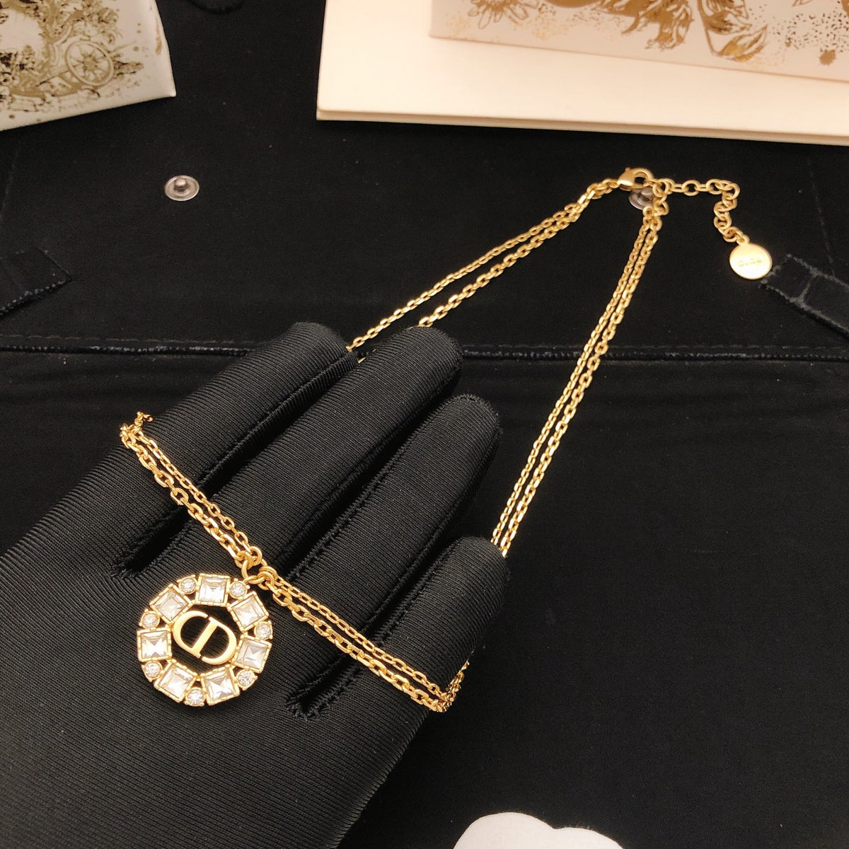 Sculptural Pendant Necklace in Polished Metal-Tone with Crystal-Style Accents – Design 002 side detail