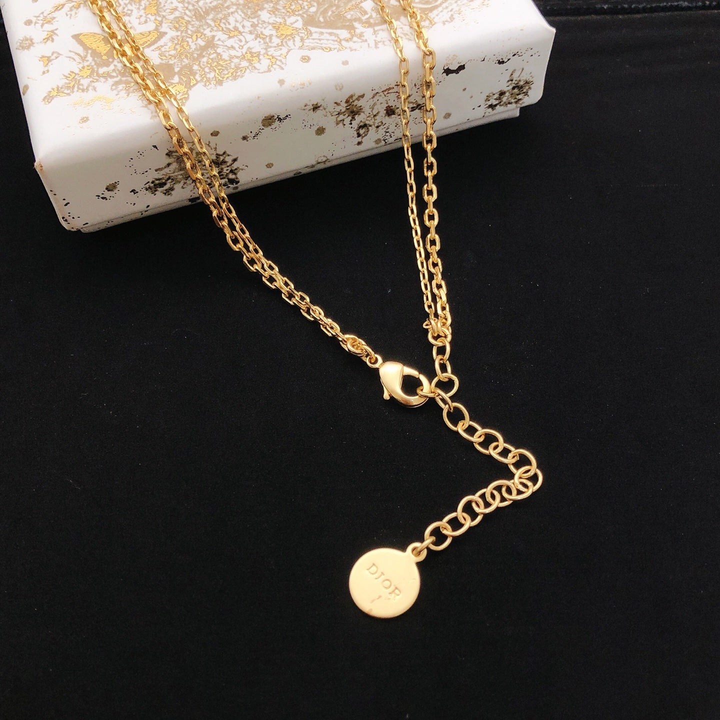 Sculptural Pendant Necklace in Polished Metal-Tone with Crystal-Style Accents – Design 002 front view