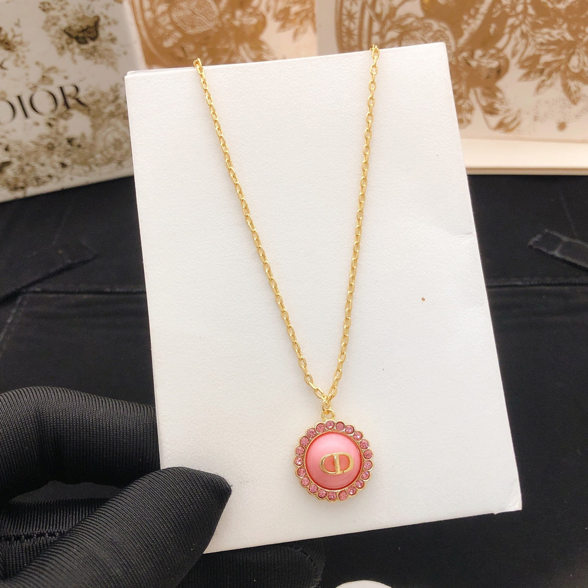 Sculptural Pendant Necklace in Polished Metal-Tone with Crystal-Style Accents – Design 001 detail view