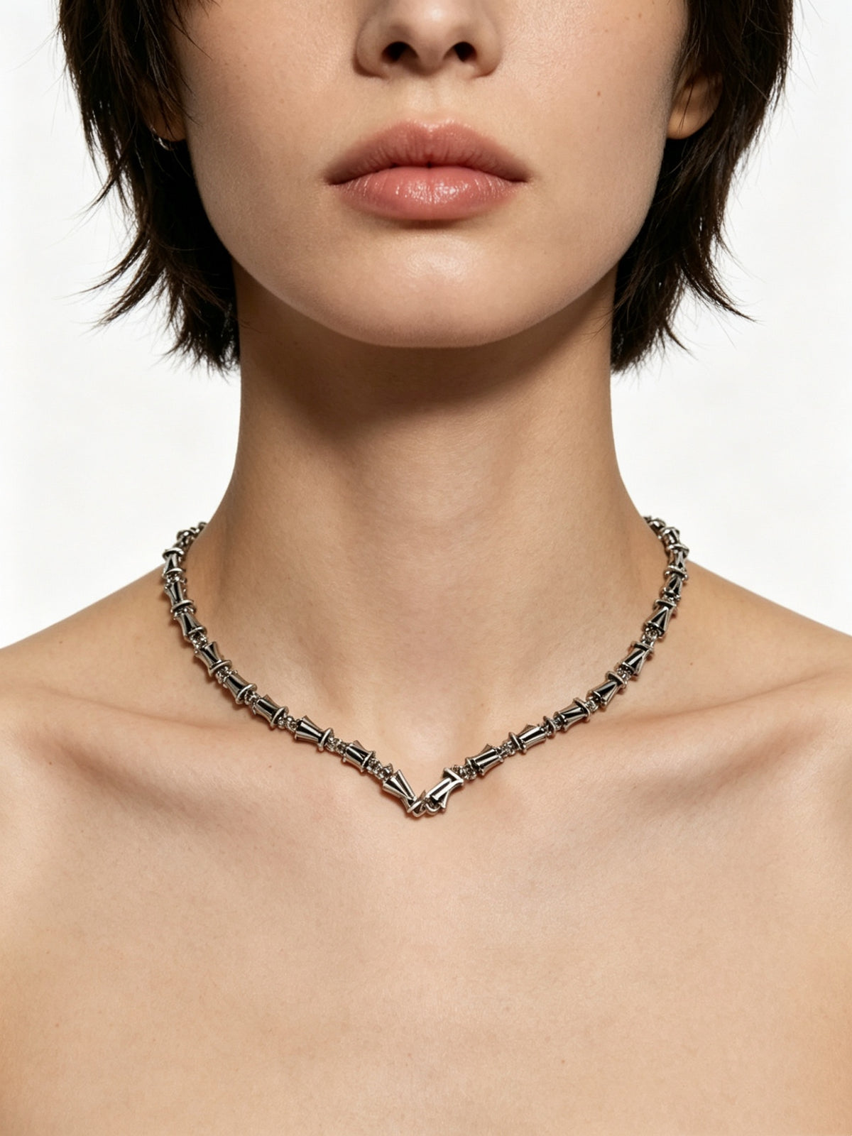 Chain Pendant Necklace in Silver-Tone – Design 016 styled product view
