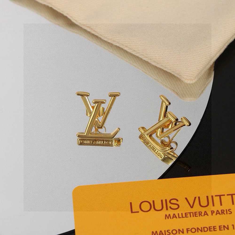 Letter Emblem Stud Earrings in Gold-Tone – Design 006 styled product view