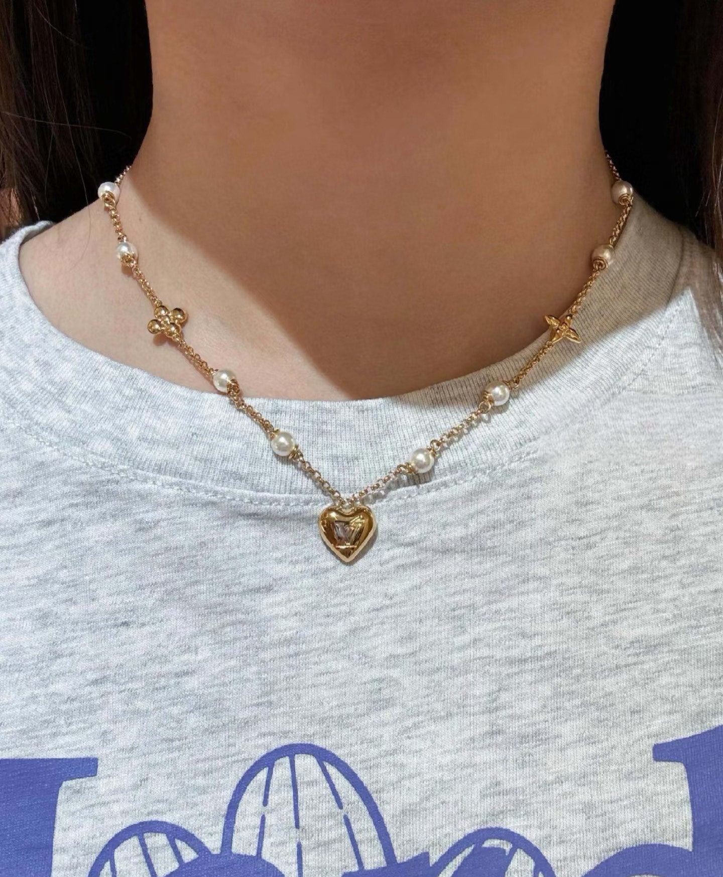 Letter Emblem Pendant Necklace in Polished Metal-Tone – Design 020 main product view