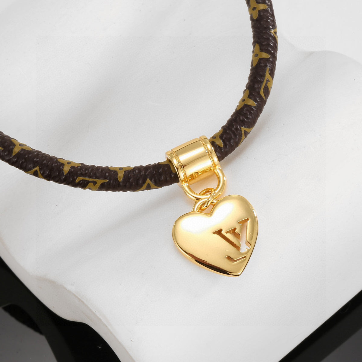 Geometric Emblem Bangle in Gold-Tone – Leather Detail – Design 004 front product view