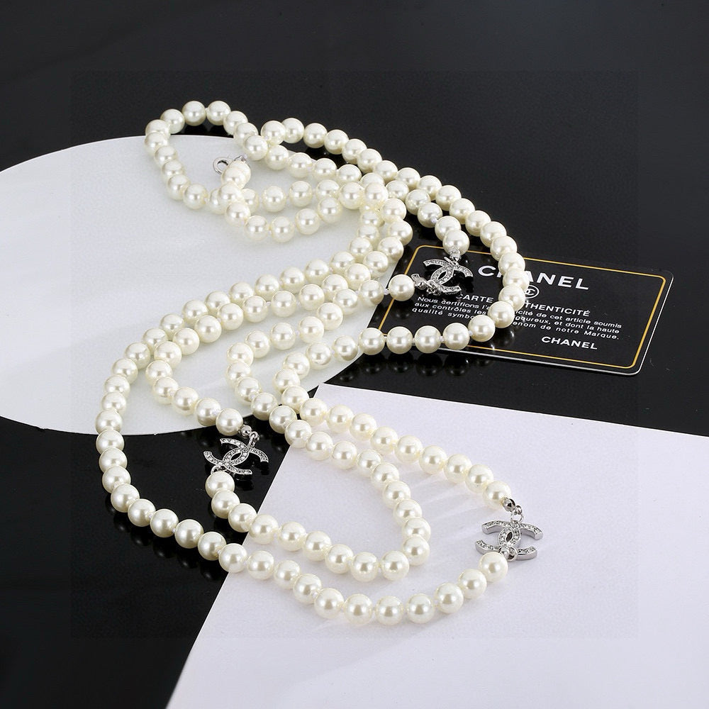 Double-C Emblem Pearl-Detail Pendant Necklace – Pearl Detail – Design 054 main product view