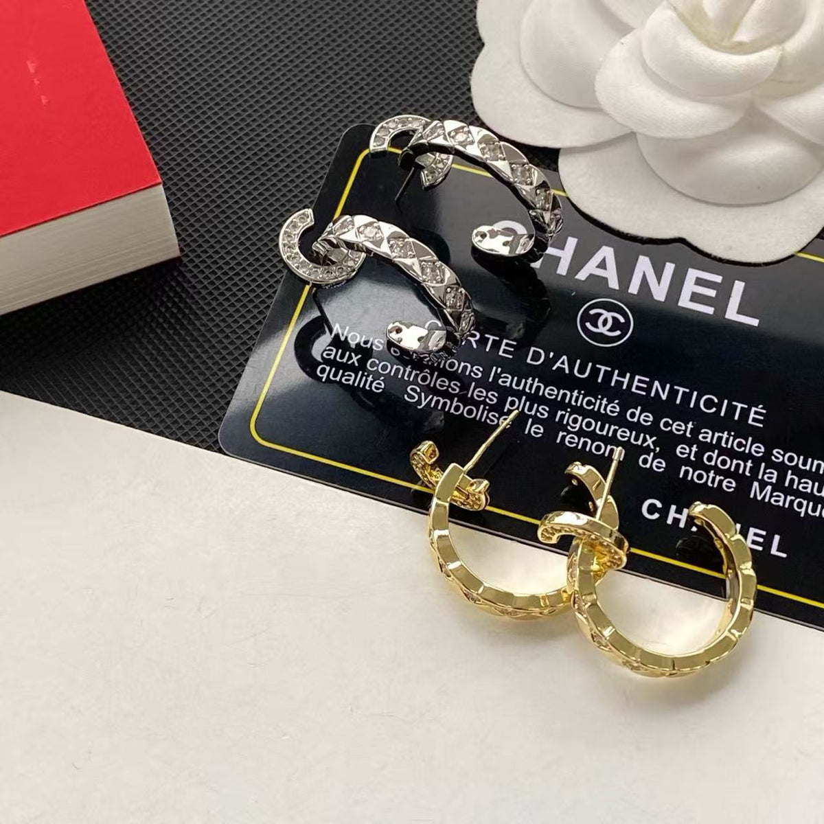 Signature Emblem Crystal-Accent Stud Earrings – Design 015 styled product view